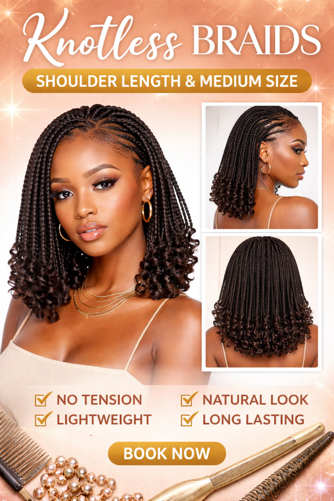 Shoulder-length knotless braids promotion